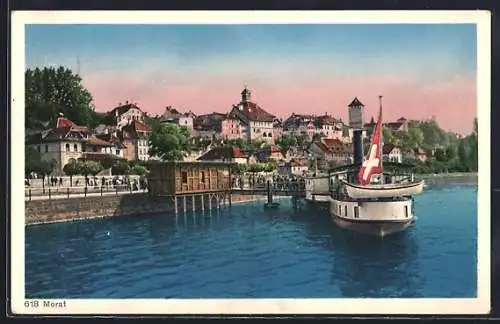 AK Morat, Panorama mit Dampfer