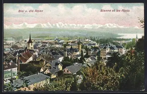 AK Biel, Teilansicht mit den Alpen