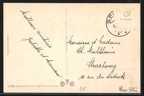 Künstler-AK Reichenbach, Ortsansicht mit Hotel Niesen-Kulm, Frutigen und Aeschi, Blüemlisalphorn und Fründenhorn