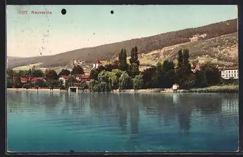 AK Neuveville, Uferpartie mit Bäumen