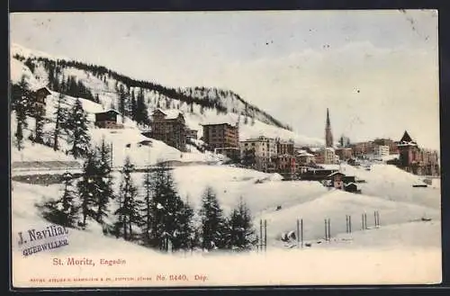 AK St. Moritz /Engadin, Teilansicht im Schnee