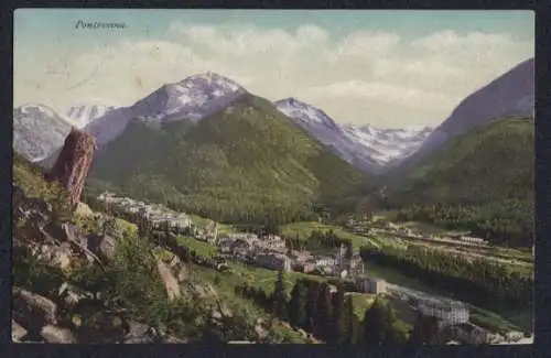 AK Pontresina, Gesamtansicht mit Bergpanorama aus der Vogelschau