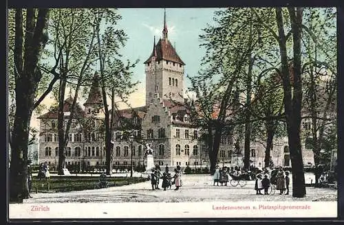 AK Zürich, Landesmuseum und Platzspitzpromenade