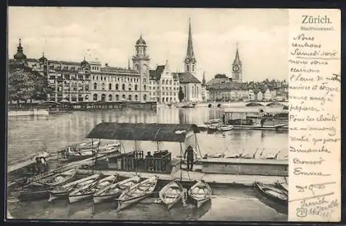 AK Zürich, Stadthausquai mit Booten