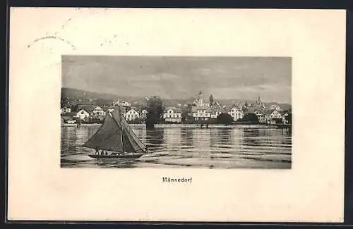 AK Männedorf, Uferpartie mit Segelboot