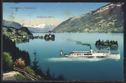 AK Iseltwald am Brienzersee, Dampfer auf dem See