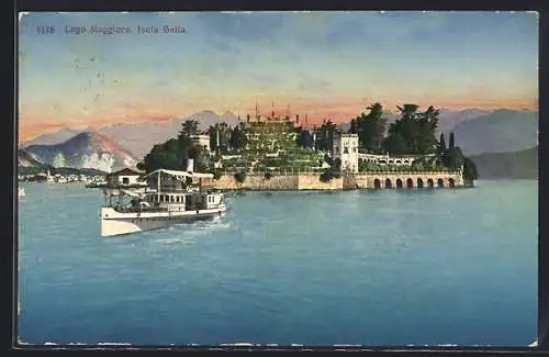 AK Isola Bella /Lago Maggiore, Teilansicht mit Dampfer