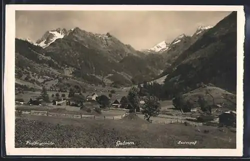 AK Gadmen, Ortspartie mit Fünffingerstöcken und Sustenpass