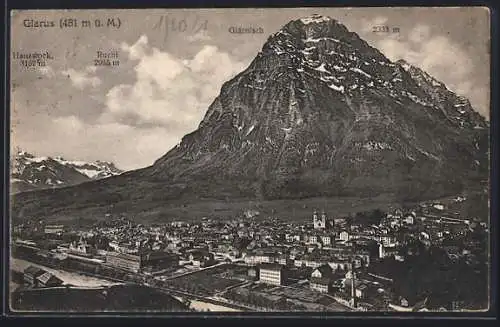 AK Glarus, Panorama mit Hausstock, Ruchi und Glärnisch