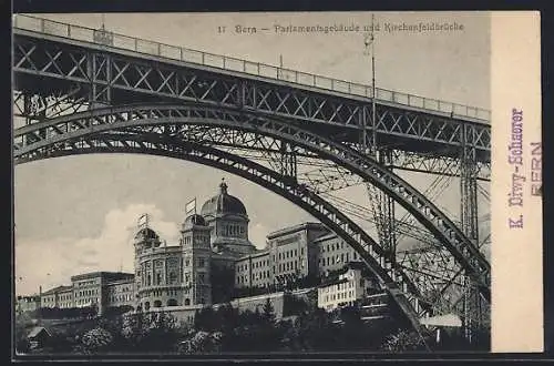 AK Bern, Parlamentsgebäude und Kirchenfeldbrücke