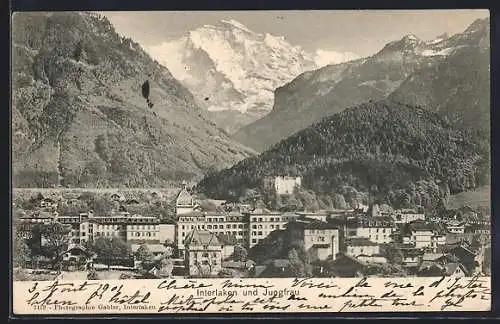 AK Interlaken, Ortsansicht und Jungfrau