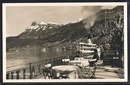 AK Beckenried, Hotel Mond mit Dampfer