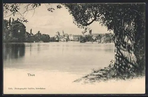 AK Thun, Uferpartie mit Blick zur Stadt