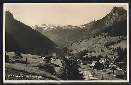 AK Kiental, Ortsansicht mit Blüemlisalp