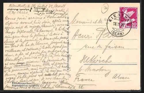 AK Kiental, Ortsansicht mit Blüemlisalp