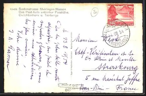 AK Sustenpass, Postauto auf der Sustenstrasse Meiringen-Wassen, Gwächtenhorn und Tierberge