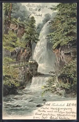 AK Taubenloch, Wasserfall in Felsschlucht