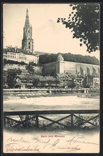 AK Bern, Münster mit Flusspartie