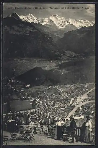 AK Interlaken, Harder-Kulm mit Blick auf die Stadt und die Berner Alpen