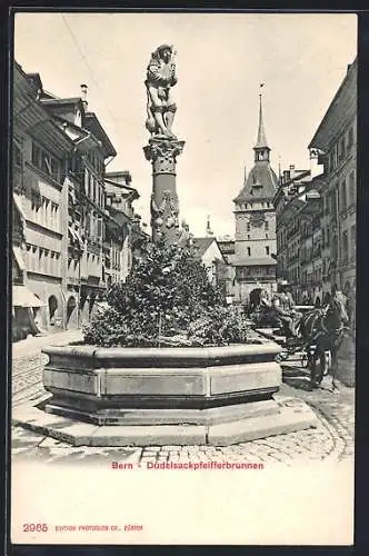 AK Bern, Dudelsackpfeifferbrunnen mit Kutsche