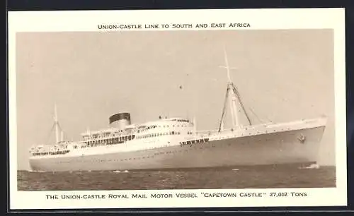AK Passagierschiff RMMV Capetown Castle auf See, Union-Castle Liner