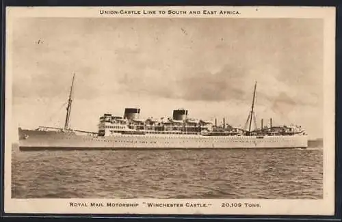 AK Passagierschiff RMMS Winchester Castle auf See, Union-Castle Liner