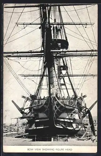 AK HMS Victory at the dock, Bow View showing Figure Head