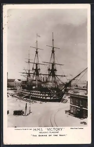 AK Nelson`s Flagship HMS Victory im Hafen, The Shrine of the Navy, Kriegsschiff