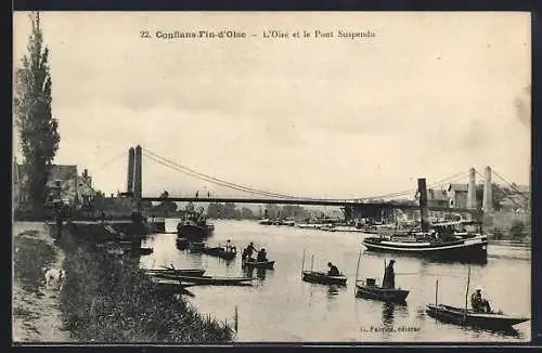 AK Conflans-Fin-d`Oise, L`Oise et le Pont Suspendu