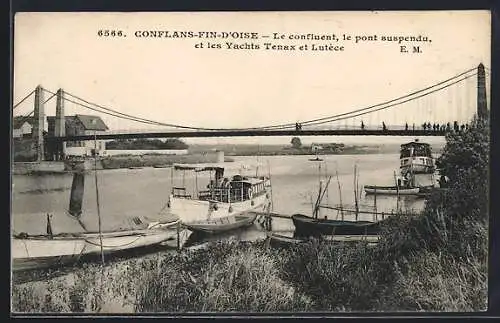 AK Conflans-Fin-d`Oise, Le confluent, le pont suspendu et les yachts Tenax et Lutèce