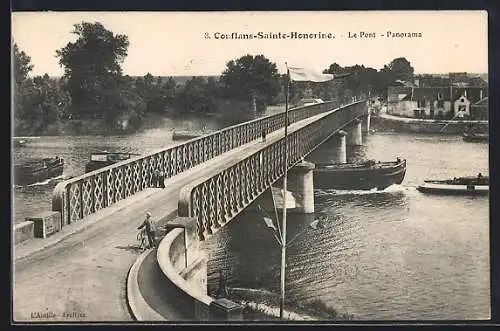 AK Conflans-Sainte-Honorine, Le Pont, Panorama avec bateaux sur la rivière