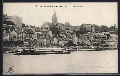 AK Conflans-Sainte-Honorine, Panorama du village et bateaux sur la rivière