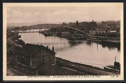 AK Conflans-Fin-d`Oise, Vue générale du confluent de la Seine et de l`Oise