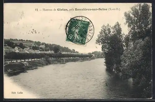 AK Gloton, Vue du hameau et de la Seine près de Bonnières-sur-Seine