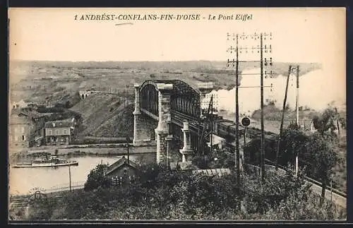 AK Andrésy, Le Pont Eiffel avec vue sur le paysage fluvial