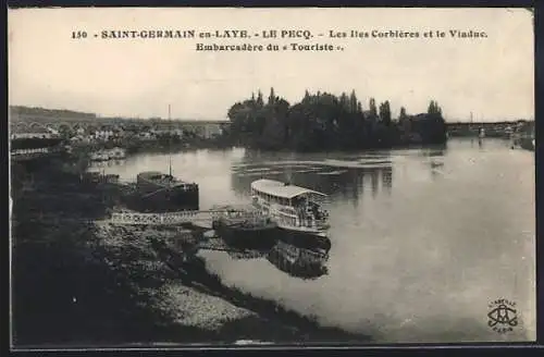 AK Saint-Germain-en-Laye, Le Pecq, Les Iles Corbières et le Viaduc, Embarcadère du «Touriste»