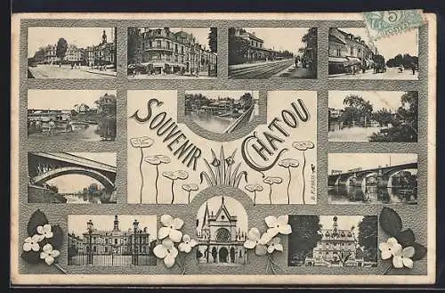 AK Chatou, Souvenir avec divers vues de la ville et des ponts