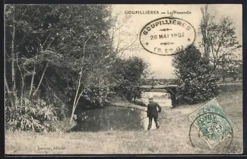 AK Goupillières, La Passerelle et pêcheur au bord de la rivière