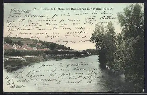 AK Gloton, Vue sur le village et la Seine près de Bonnieres-sur-Seine