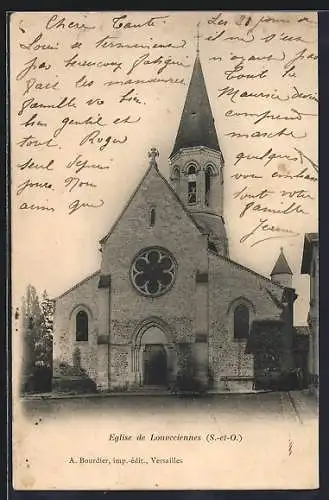 AK Louveciennes, Église avec inscription manuscrite