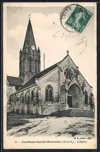 AK Conflans-Sainte-Honorine, L`Église avec son clocher imposant
