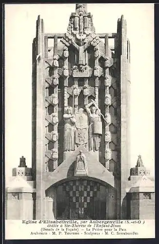AK Aubergenville, Eglise d`Elisabethville, Détails de la facade