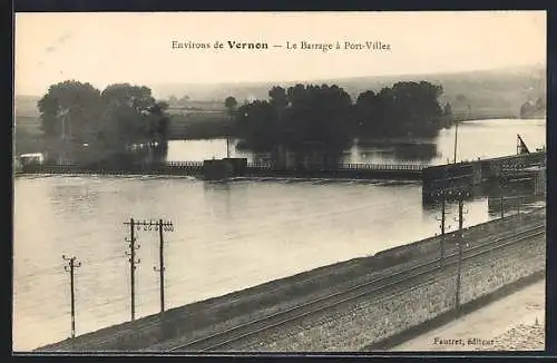 AK Vernon, Le Barrage à Port-Villez et les voies ferrées adjacentes