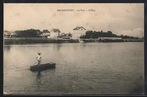 AK Maurecourt, Le Port, L`Oise avec homme en barque