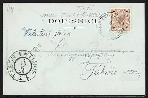 Mondschein-AK Kamenice n. L., Blick über die Ortschaft
