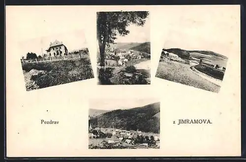 AK Jimramov, Ortsansicht aus der Ferne, Gebäude