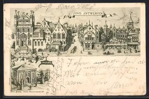 Künstler-AK Antwerpen, Strassenpartie, Eingang