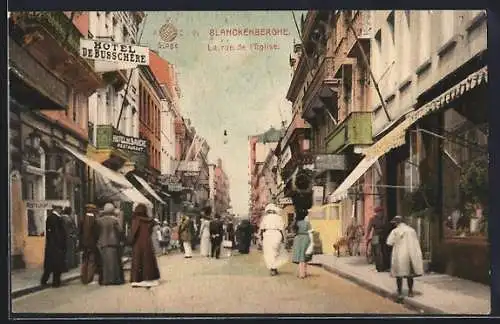 AK Blankenberghe, La rue de l`Eglise, Strassenpartie