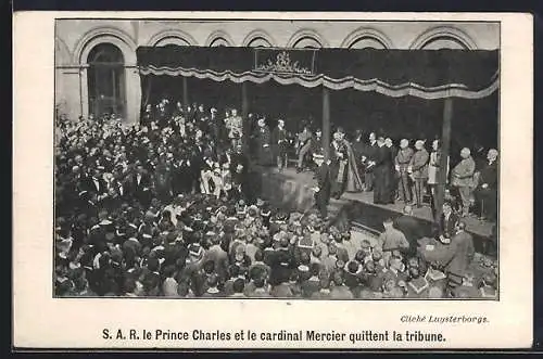 AK Bruxelles, Institut St. Louis, Inauguration du Mémorial 1922, S. A. R. le Prince Charles et le cardinal Mercier