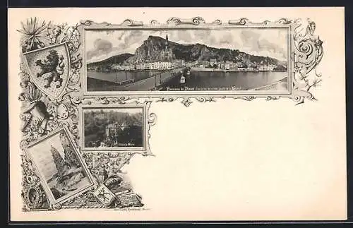 AK Dinant, Panorama vue prise de la rive gauche de la Meuse, Château de Walzin, Rocher Bayard